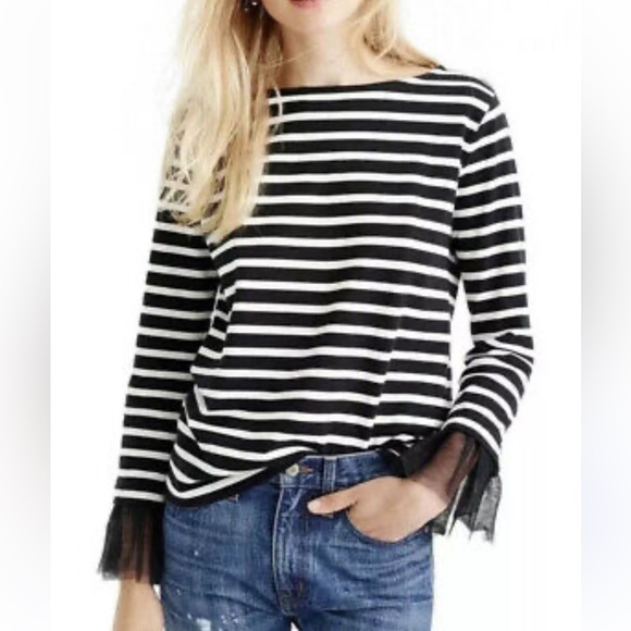 Rare J Crew Striped shirt with tulle sleeves- M - Picture 1 of 9
